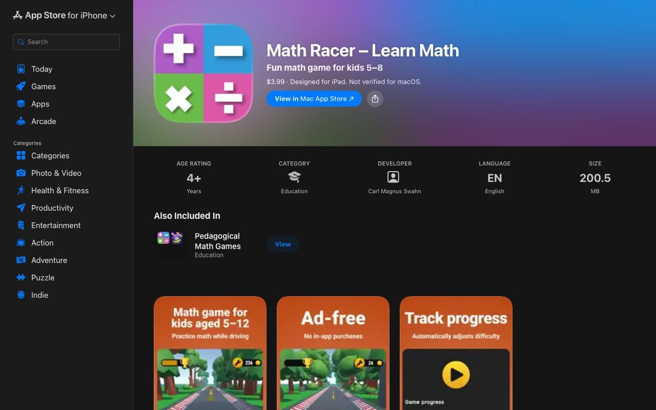 Skärmdump av Math Racer
