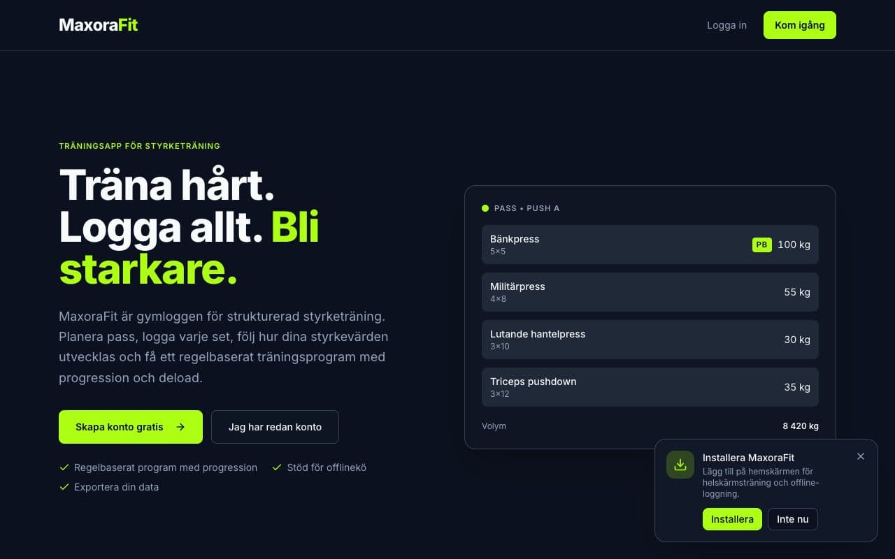 Skärmdump av MaxoraFit