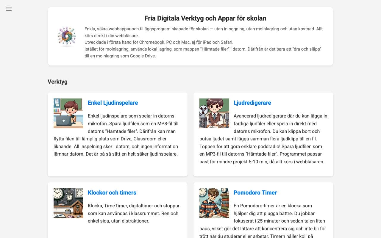 Skärmdump av Fria Webbappar / Digitala verktyg